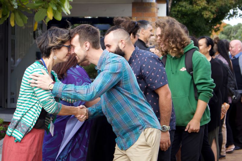 Students and Staff doing a hongi as part of Orientation