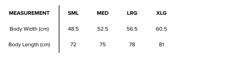 Centenary L/S Tee Size Guide