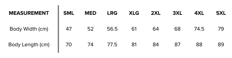 Centenary Tee Size Guide